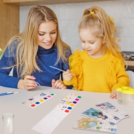 Watercolour Colouring Book with Water Tank Brush for Children, DIY Watercolour Painting Paper, Watercolour Drawings, Bookmarks, Pocket Watercolour Book from 3 Years, Mermaid