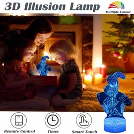 HutaoLi 3D Illusion LED Lamp Superhero 3D Night Light for Kids 16 Colors Changing Touch & Remote Control Decor Lamp for Boys Girls Christmas Gifts