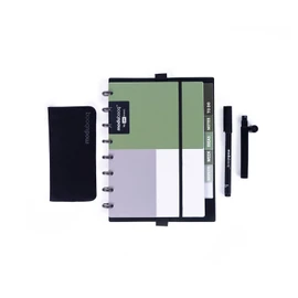 Modubooq organizer, sage - Modular Reusable Smart Notebook A5 - Notebook with Tabs & Discbound System - 40 modular pages with duratech3 technology - Washable and writes like paper