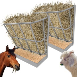BUYYAH 2Pcs Hay Feeder Goat, 21.5 Gallon Multiple Sided Goat Hay Rack, Heavy Duty Iron 2 in 1 Hay Rack for Sheep, Horses, Goats with Detachable Grain Tray, Effortless Installation in Farm, Yield