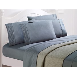 Elegant Comfort Luxury Soft Coziest 4-Piece Bed Sheet Set 1500 Thread Count Egyptian Quality Microfiber Wrinkle Resistant Beautiful Quilted Design on Flat Sheet and Pillowcases, Queen, Gray