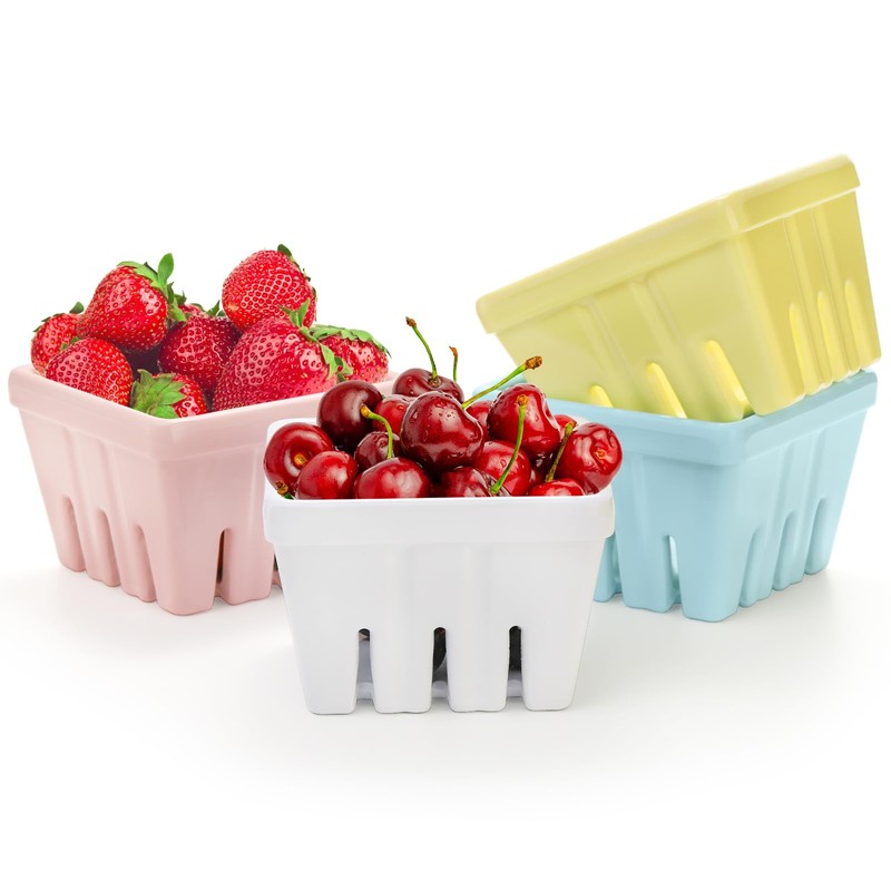 ZEAYEA Set of 4 Melamine Berry Basket, Berry Bowl With
