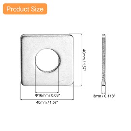 sourcing map 20pcs M16x40x3mm Square Plate Bearing Washers Carbon Steel Plate Square Plate Washers Flat Pad Spacer Gasket for Hardware Fastener