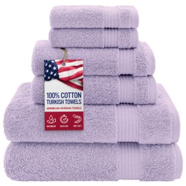 American Veteran Towel, 100% Cotton Turkish 6 Piece Towel Set, Luxury Towels Set of 6 for Bathroom Essentials, 2 Bath Towel 2 Hand Towel 2 Washcloth, Lilac