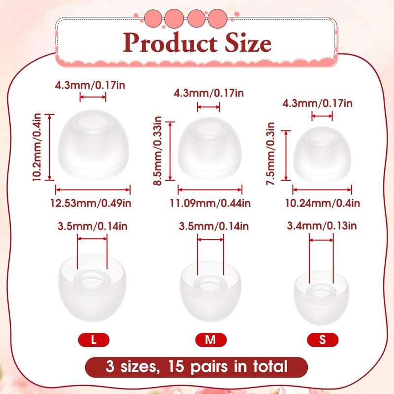 15 Pairs Silicone Ear Bud Replacement Pieces Earbuds Ear Tips