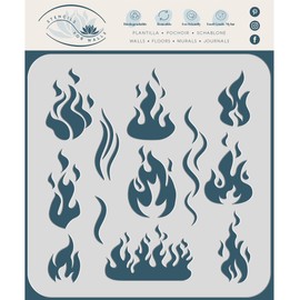 Flames Stencil, 4.5 x 4.5 inch - Fire Flame Smoke Burn Blaze Bonfire