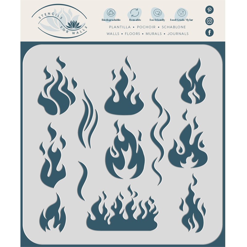 Flames Stencil, 4.5 x 4.5 inch - Fire Flame Smoke