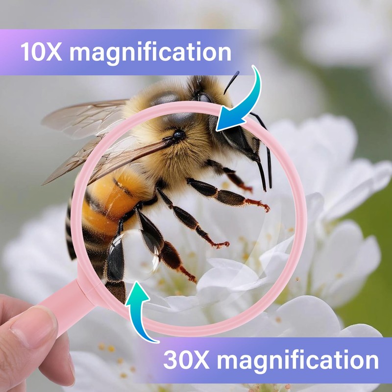 Lakei Magnifying Glass,10X 30X Handheld Reading Magnifying Glass， 75mm Shatter
