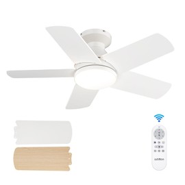 addlon Ceiling Fans with Lights, 32inch Low Profile Ceiling Fan with Light and Remote Control, Flush Mount, Reversible, 3CCT, Dimmable, Quiet, White Small Ceiling Fan for Bedroom Indoor/Outdoor Use