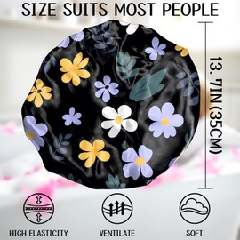 Zewurtuw Luxury Shower Cap Terry Cloth Lined EVA Waterproof Reusable Triple Layer Elastic Hair Bath Caps for Women Girls Cute-Purple Flower