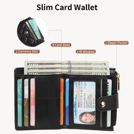 FALAN MULE Small Wallets Woman Leather Bifold RFID Blocking Card Holder With Zipper Coin Pocket