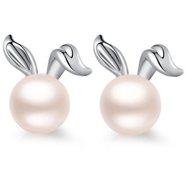 Jiamiaoi Pearl Earrings Women's 925 Silver Pearl Drop Earrings Freshwater Cultured Pearl Earrings 8 mm Vintage Pearl Dangle Earrings for Women/Girls, Silver