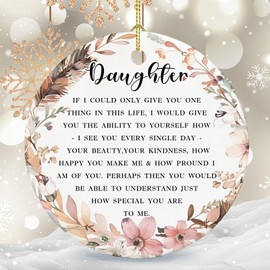 Daughter Ornament Gifts 2024, Gifts for Daughter Present Box Decorations Christmas Birthday Gifts for Daughter, Ceramic Keepsake, 2024 Christmas Tree Decoration