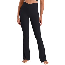 Sunzel Hidden Butt Lifting Scrunch Flare Leggings for Women High Waist No Front Seam Tummy Control Mini Flared Yoga Pants 32" Inseam Black X-Large