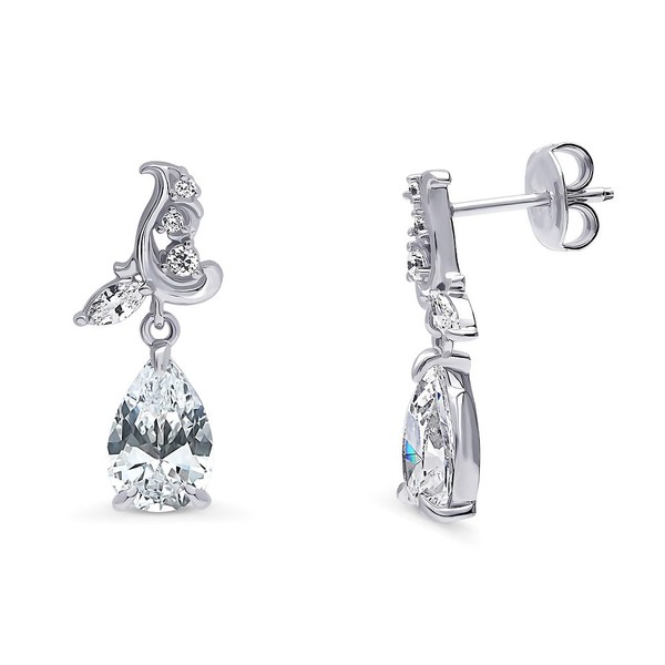 BERRICLE Sterling Silver Filigree Wedding Cubic Zirconia CZ Dangle Drop