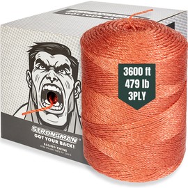 Strongman Baling Twine Roll – 3-Ply, 3600 Ft, 479 LB Strength Twine String - Pull String Rope That Won’t Tangle or Snap When Tying, Bundling, Baling. Ideal for Farming, Gardening & Heavy-Duty Jobs