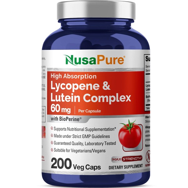 NusaPure Lycopene & Lutein Complex 60mg per Caps, 200 Veggie