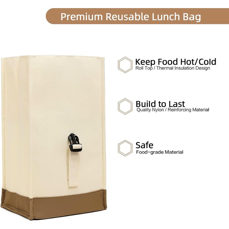 SUNNY BIRD Insulated Lunch Bag Rolltop Lunch Box Medium Lunch