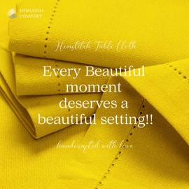 HEIRLOOM COMFORT Lemon Yellow Rectangle Table Cloth, 60x86 Inch, 100% Cotton, Fits 6-8 Seats, Washable, Wrinkle Resistant, Durable, Dining Table Cover for Birthdays, Baby Showers, Spring Celebrations