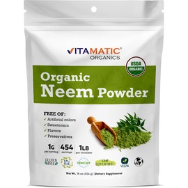 Vitamatic Vitamatic Certified USDA Organic Neem Leaf Powder C 1 lb (16 oz) 100% Pure Azadirachta Indica | Traditional Ayurvedic Herb for Skin, Immune, and Detox Support