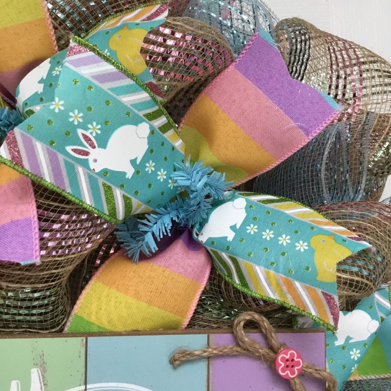 Happy Easter Pastel Wreath Handmade Deco Mesh. Available in 24