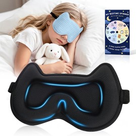 Kids Sleep Mask, 3D Contoured Kids Eye Mask for Sleeping, Adjustable Soft Memory Foam Sleep Mask, Blackout Travel Kid Sleeping Mask for Ages 5-15 Boys Girls Teens(Blue)