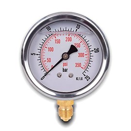 Glycerine Pressure Gauge with Radial Connection, IP65 Stainless Steel 63 mm with Lower Connection, 1/4 Glycerine (0-25 bar)