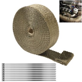 Heat Protection Tape Exhaust, 5 m Exhaust Sealing Tape, Yellow, Titanium Heat Protection Tape Made of Basalt Fibre, with 10 Stainless Steel Cable Ties, Heat Protection Tape, for Manifolds, Thermal