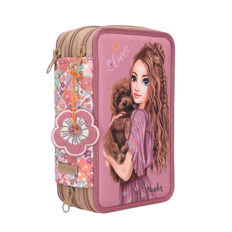 TOPModel Floral 3-Compartment Pencil Case with Pens