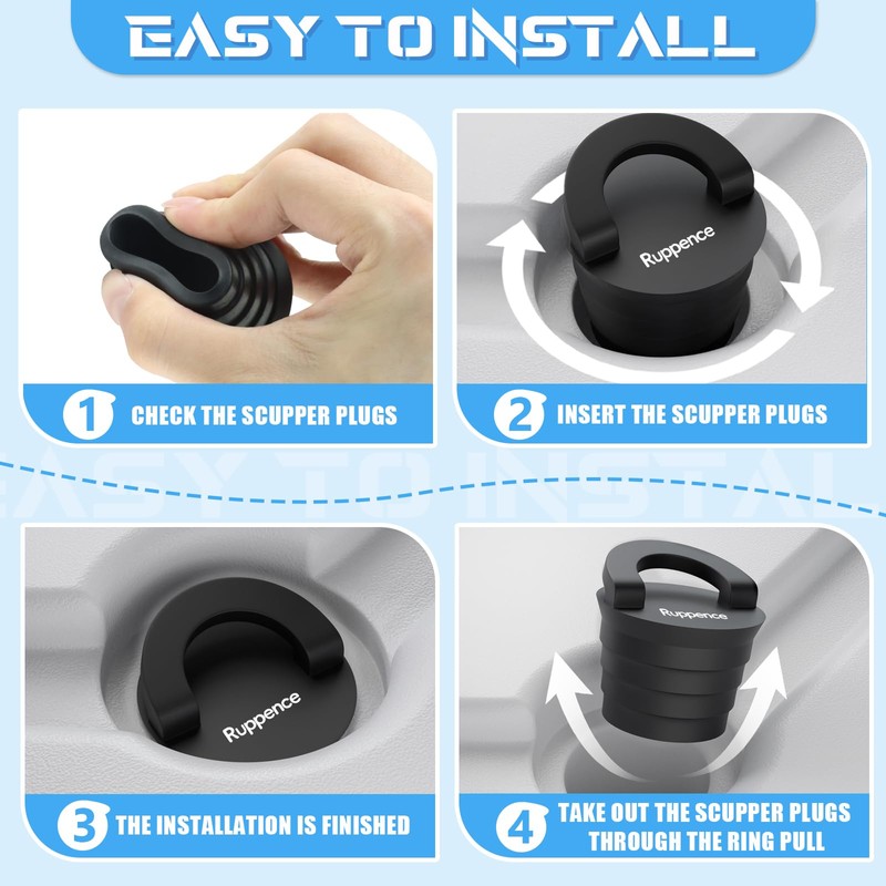 1-1/2" Kayak Scupper Plugs, Push-in Boat Drain Kayak Plugs for