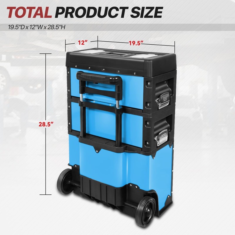 D SOLUTIONS Rolling Tool Box 3-Drawer, Stackable Garage Organizer, Home