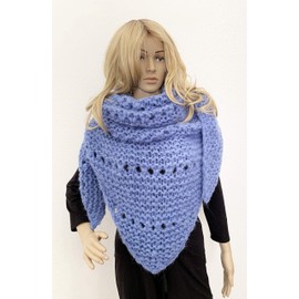 Wool Blend Hand Knitted Triangle Scarf Shawl Wrap - SKU KM60063-1
