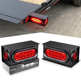 GOOACC Steel Trailer Light Boxes Housing Kit 2PCS Red Side Marker Oval Stop Brake Turn Signals Tail Lights w/Grommet Plugs 3LED License Plate Light for Truck Trailer Boat RV