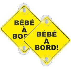 Ancable 2 Stück Französisch Baby an Bord Zeichen, Auto Sicherheitswarnung Aufkleber mit Saugnapf für alle Fahrzeuge