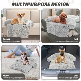 Giantex Calming Dog Bed - Fluffy Plush Pet Bed for Couch, Removable Washable Cover, Soft Neck Bolster, Dog Sofa Bed Furniture Protector Mats for Dogs Cats (Light Gray, Small - 40'' x 35'' x 6.5'')