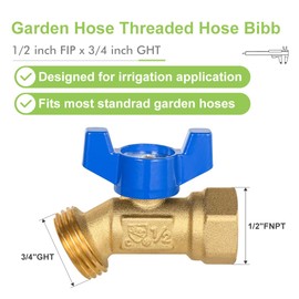 1 Pack ORIANSE Brass Garden Hose Bibb Valve Water Spigot 1/4-Turn Male Hose Bibb 1/2" Female NPT Inlet Connection with 3/4" GHT Water Hose Outlet Heavy-Brass Outdoor Faucet for Gardens and patios