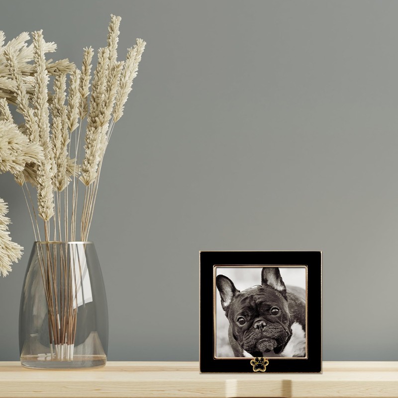 4x4 Black Enamel on Gold Metal Frame - Dog Paw
