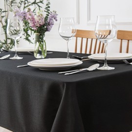maxmill Rectangle Textured Tablecloth Waterproof Spillproof Wrinkle Free Table Cloth, Kitchen Dining Tabletop Decoration, Fabric Table Cover for Outdoor and Indoor Use, 52 x 70 Inch, Black