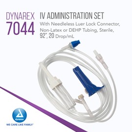 Dynarex 7044 IV Administration Set with 1 Injection Site, 20 Drop/mL, 92" Length, Pack of 50