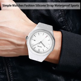 SKMEI Watches for Men Simple Silicone Band Waterproof Sport Casual Fashion Analog Quartz Gifts Young Men White Wrist Watch