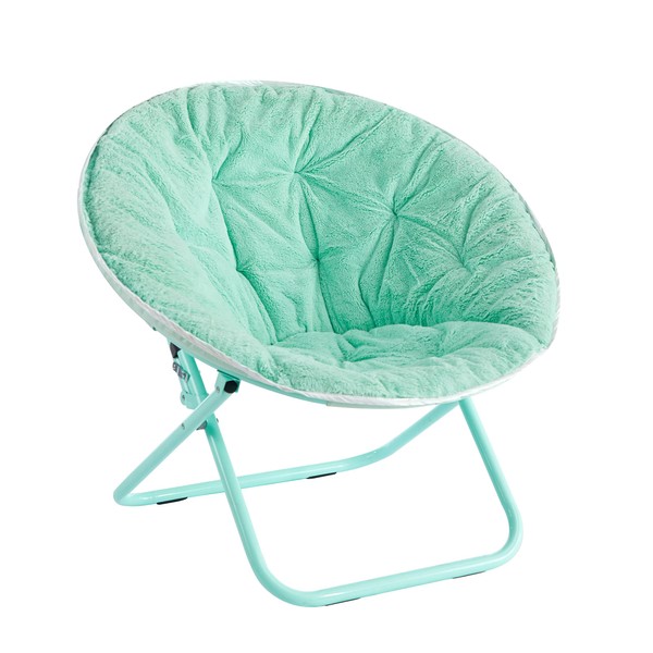 Urban Shop Faux Fur with Holographic Trim Foldable Saucer Chair, Teal