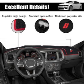 YOSRTER Dashboard Cover for Dodge Charger Accessories 2011-2021 2022 2023 Non-Slip Carpet Pad Dash Cover Mat No Glare UV Rays Blocker Sunshade Protector (Red Edge Red Trim