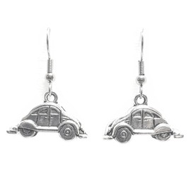 Car – VW Bug - 14x24x10mm -Tibetan Silver charm dangle earrings. Hypoallergenic Stainless-Steel Fishhook or Silver Plated Ball-Post, or Clip-on Earrings Opt.