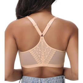 Oscrenia Racerback Front Closure Bra Plus Size for Women Unlined Underwire Wide Strap(Beige,34DD)