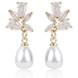 Mikovivi Pearl Drop Earrings for Women, Gold Rhinestones Bridal Pearl Dangle Earrings Elegant Wedding Studs Trendy Jewelry for Brides