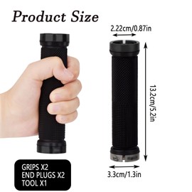 2 Bike Handlebar Grips, Handlebar Grips with Double Aluminum Alloy Locking Rings, Non-Slip Rubber for Mountain, Road & Folding Bikes (Black)