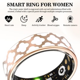 Smart Ring Rose Gold Fitness Tracker Ring No.9 Enamel Health Rings with Heart Rate, Blood Oxygen, Blood Pressure, Sleep Tracker, Pedometer(With Charging Cable*1, Storage*1)