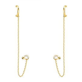 SOFIA MILANI - Women's Earrings 925 Silver with Zirconia Stones - Chains Ear Cuff, Yellow Gold, Cubic Zirconia