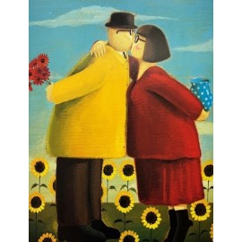 Paul Greenwood "The First Kiss" CUSTOM FRAMED  Art Whimsical Sunflower Love NEW