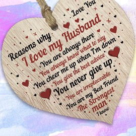 I Love My Husband Wooden Heart Plaque, Light Wood Sign, Anniversary or Valentines Gifts for Her Him, Gifts for Husband, Wedding Day Keepsake, Love Gifts or i Miss You - Made in The UK By Stuff4